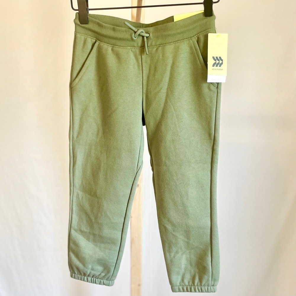 All In Motion Kids Fleece‎ Joggers Olive Green Active Comfort Pants S 6/7 NEW